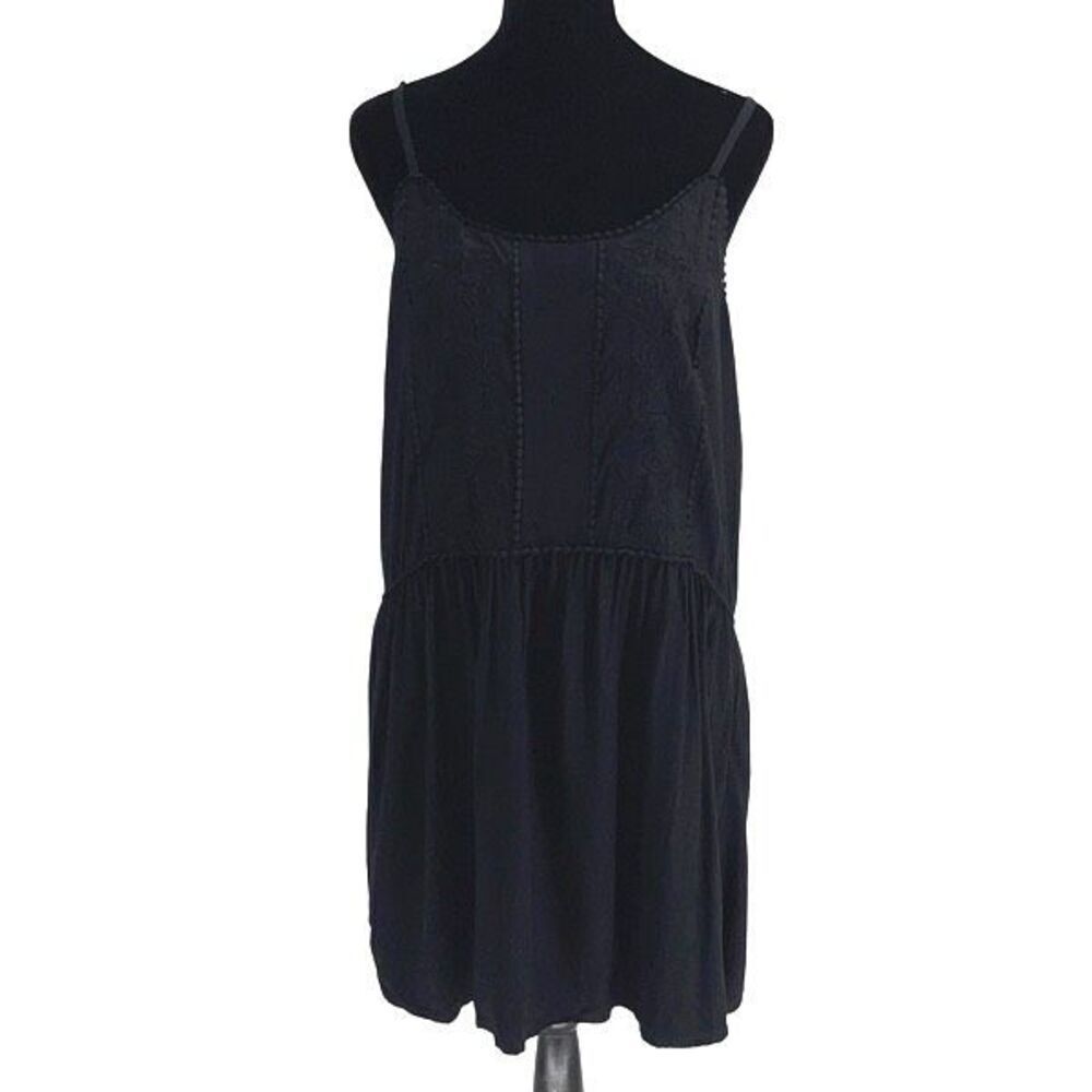 LOFT‎ Womens Embroidered Lace Trim Spaghetti Strap Slip Mini Dress Black Medium
